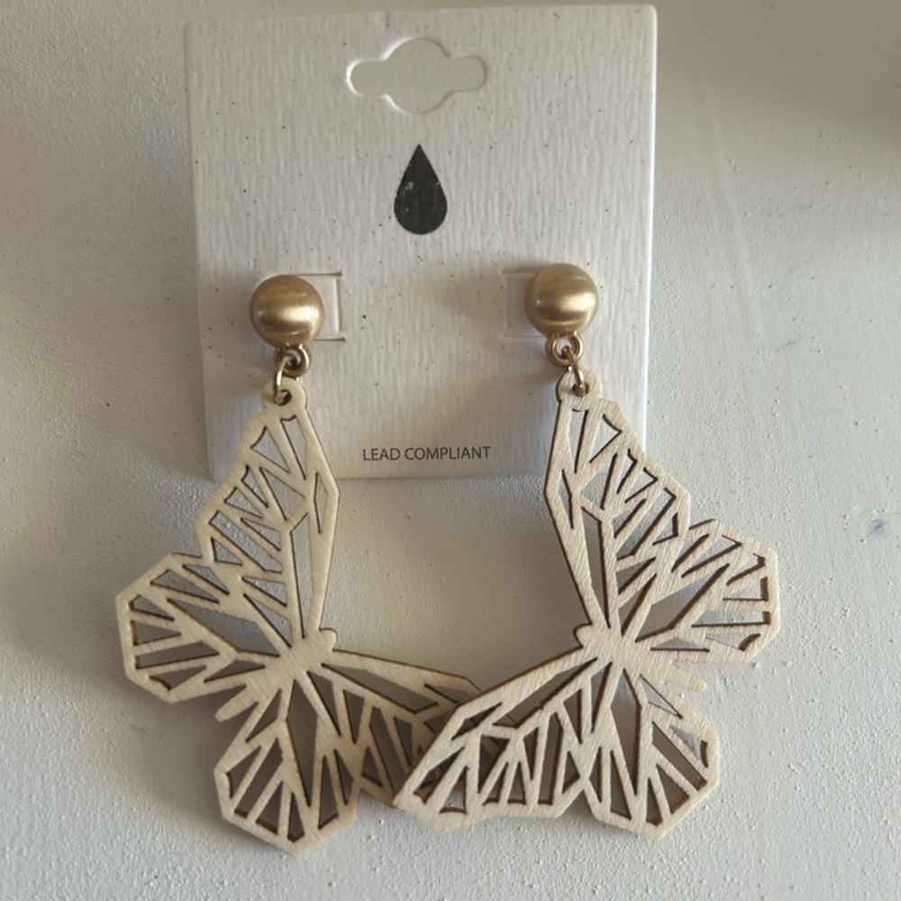 Wood cut out butterfly earrings, very light weight, lead compliant